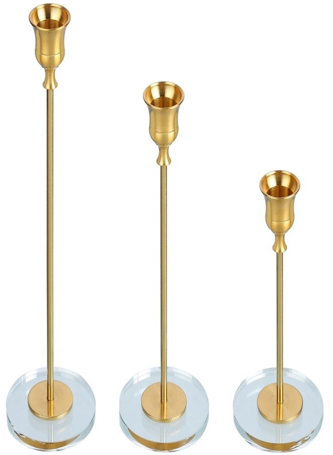 Kiwilon 3 Pieces Candle Holder Stand I Candle Sticks Stand for Home Decor Holder for Taper Candles, Candelabra Fits 3/4 inch Thick Candles (Clear-Gold) - Image 1